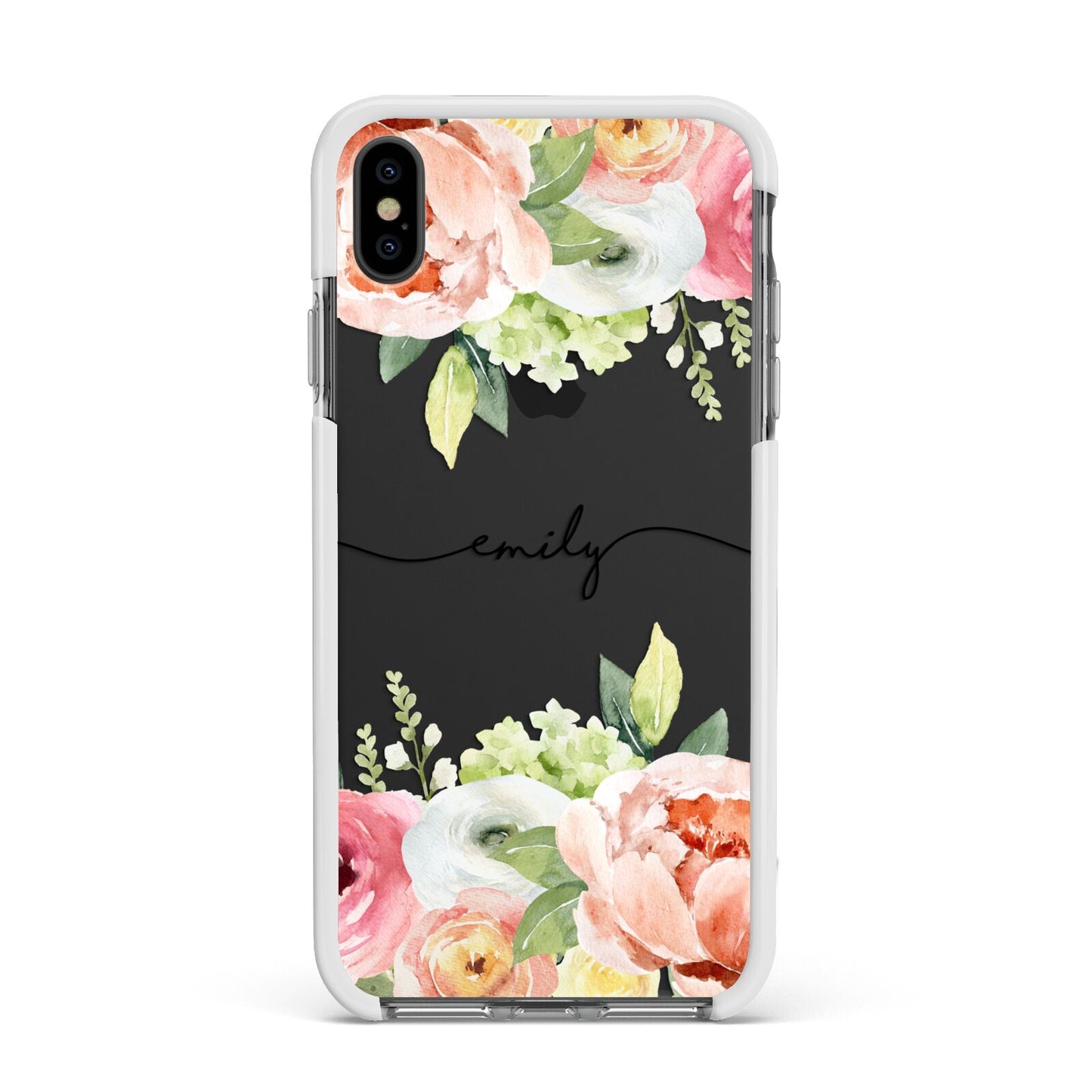 Personalised Flowers Apple iPhone Xs Max Impact Case White Edge on Black Phone