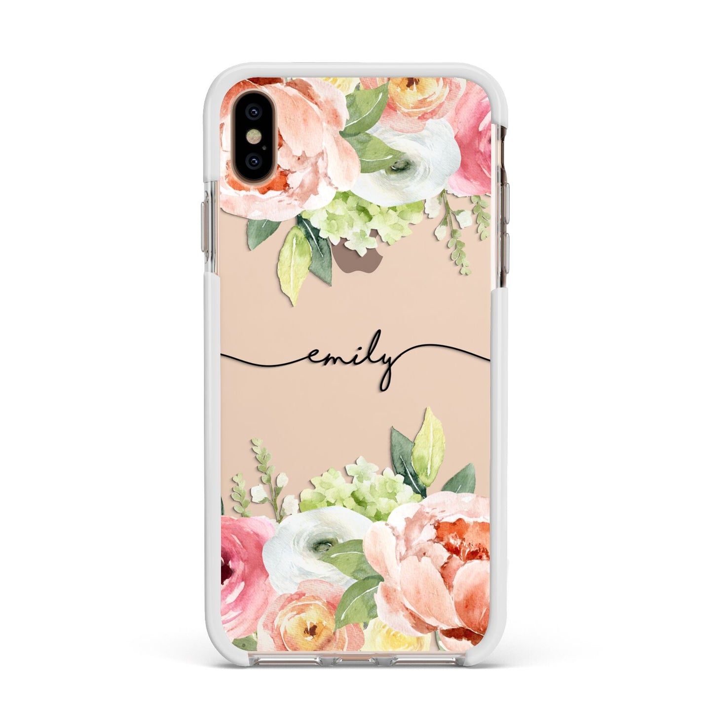 Personalised Flowers Apple iPhone Xs Max Impact Case White Edge on Gold Phone