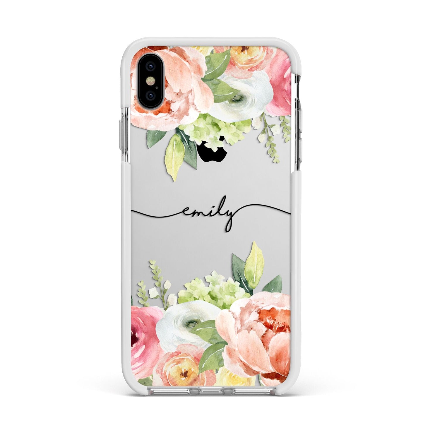 Personalised Flowers Apple iPhone Xs Max Impact Case White Edge on Silver Phone