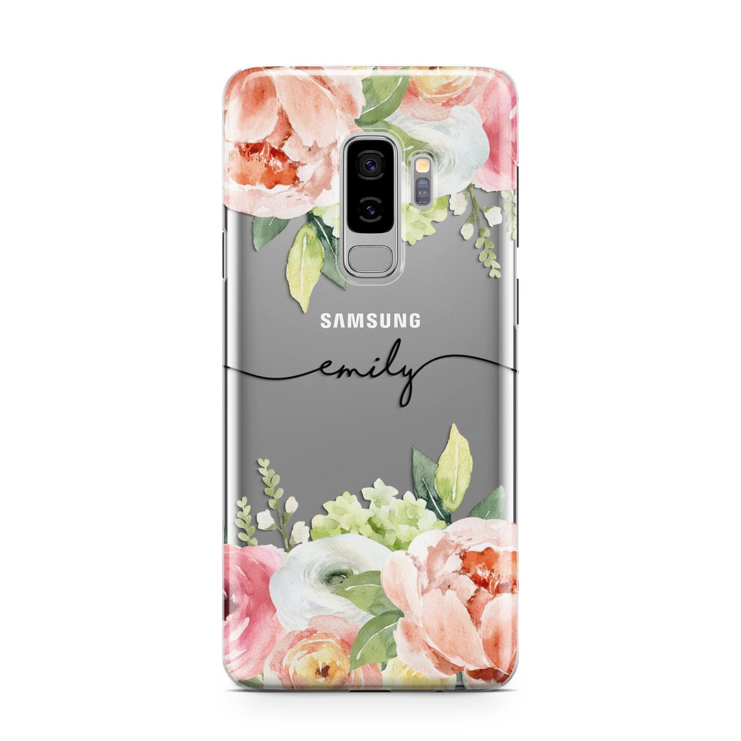 Personalised Flowers Samsung Galaxy S9 Plus Case on Silver phone