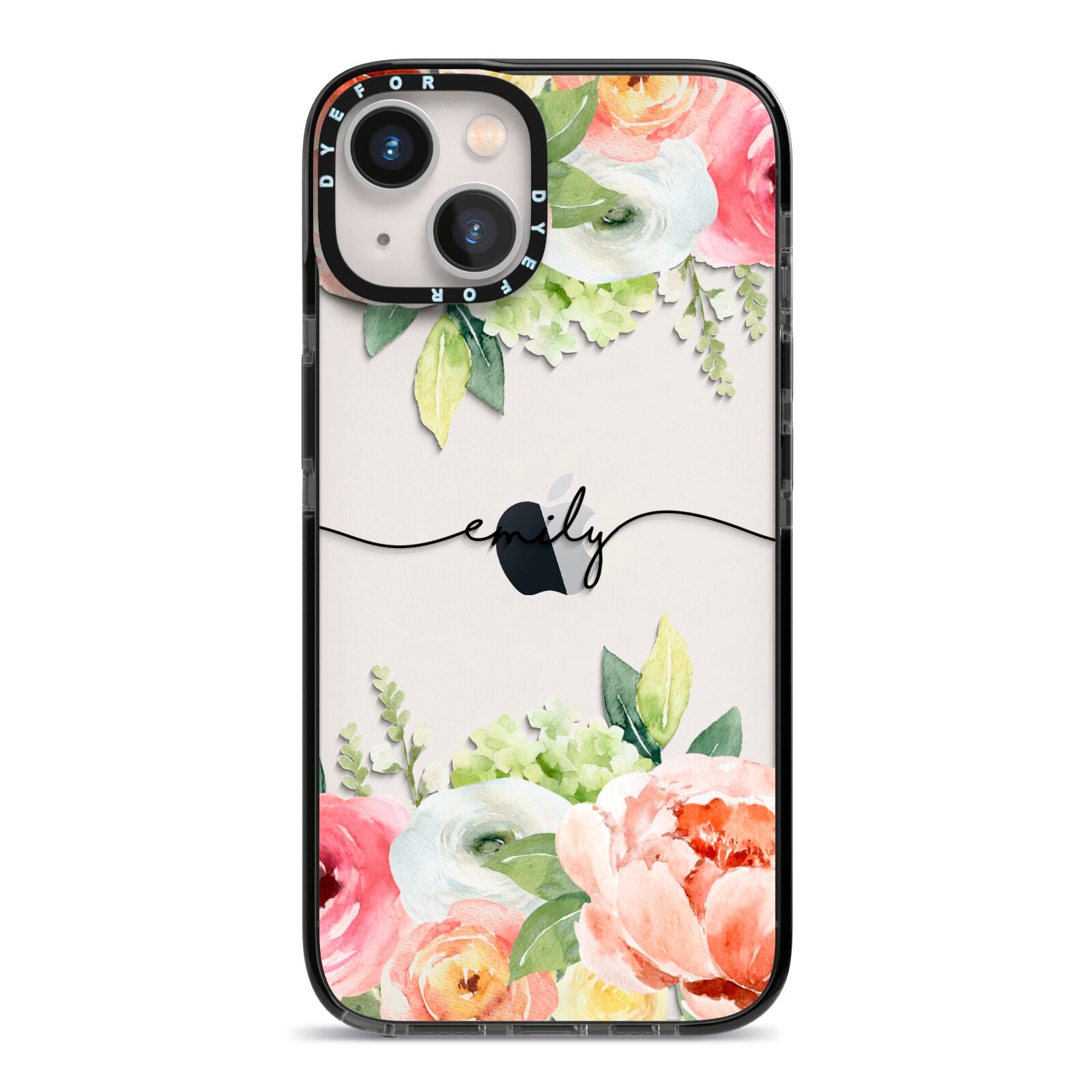Personalised Flowers iPhone 13 Black Impact Case on Silver phone