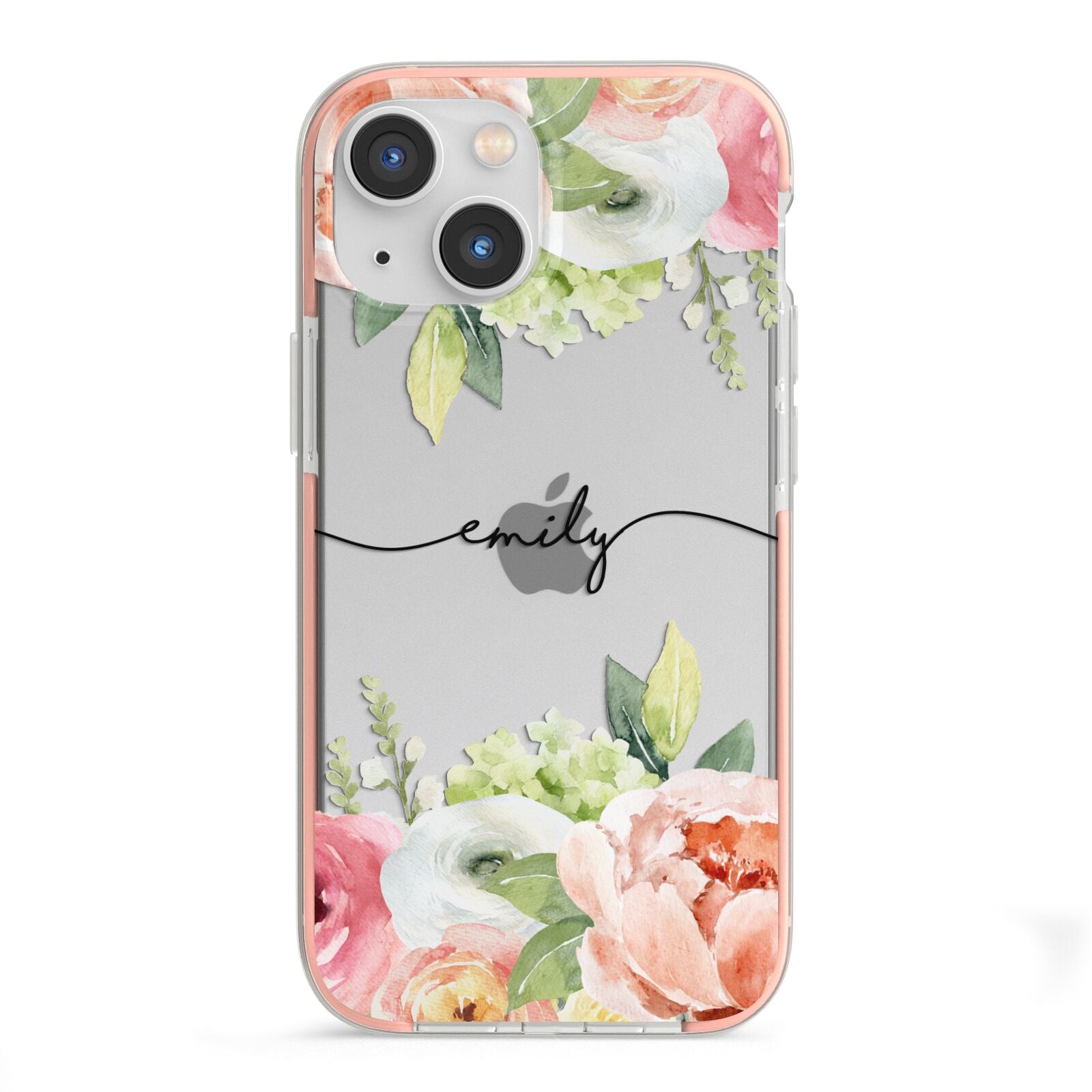 Personalised Flowers iPhone 13 Mini TPU Impact Case with Pink Edges