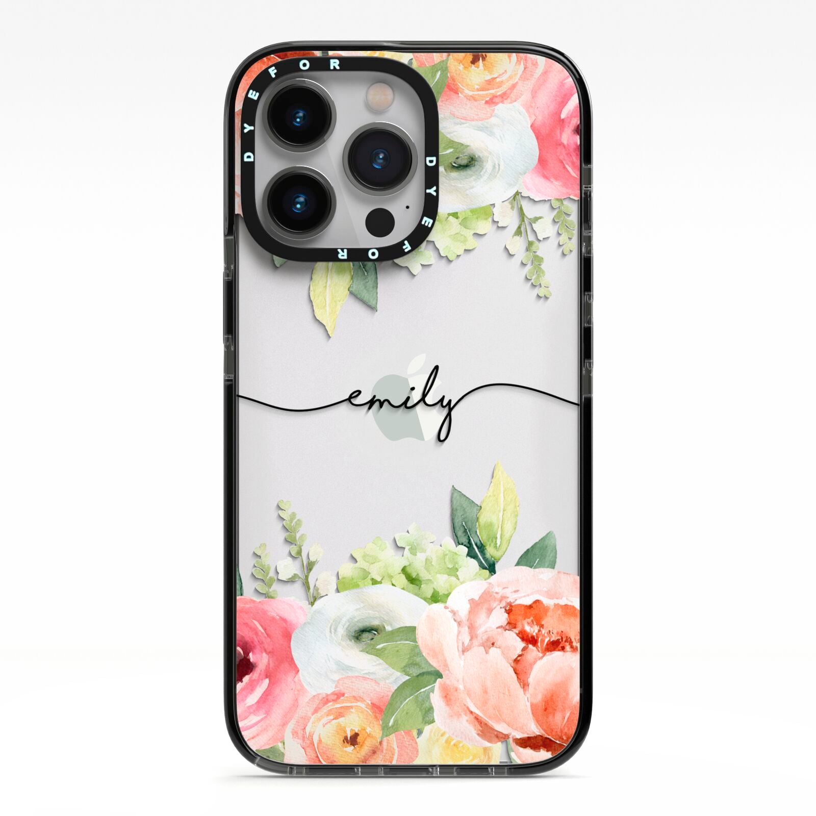 Personalised Flowers iPhone 13 Pro Black Impact Case on Silver phone