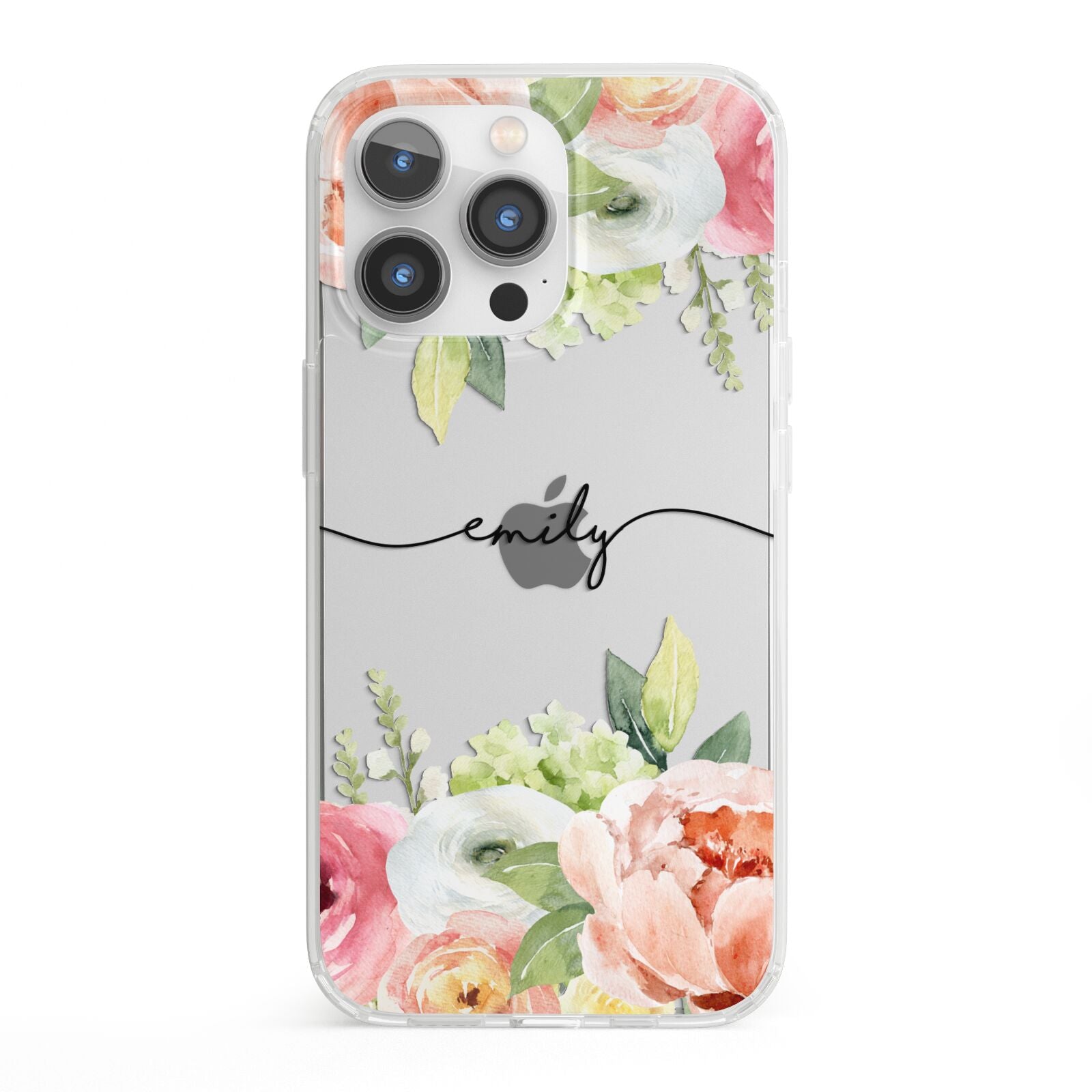 Personalised Flowers iPhone 13 Pro Clear Bumper Case