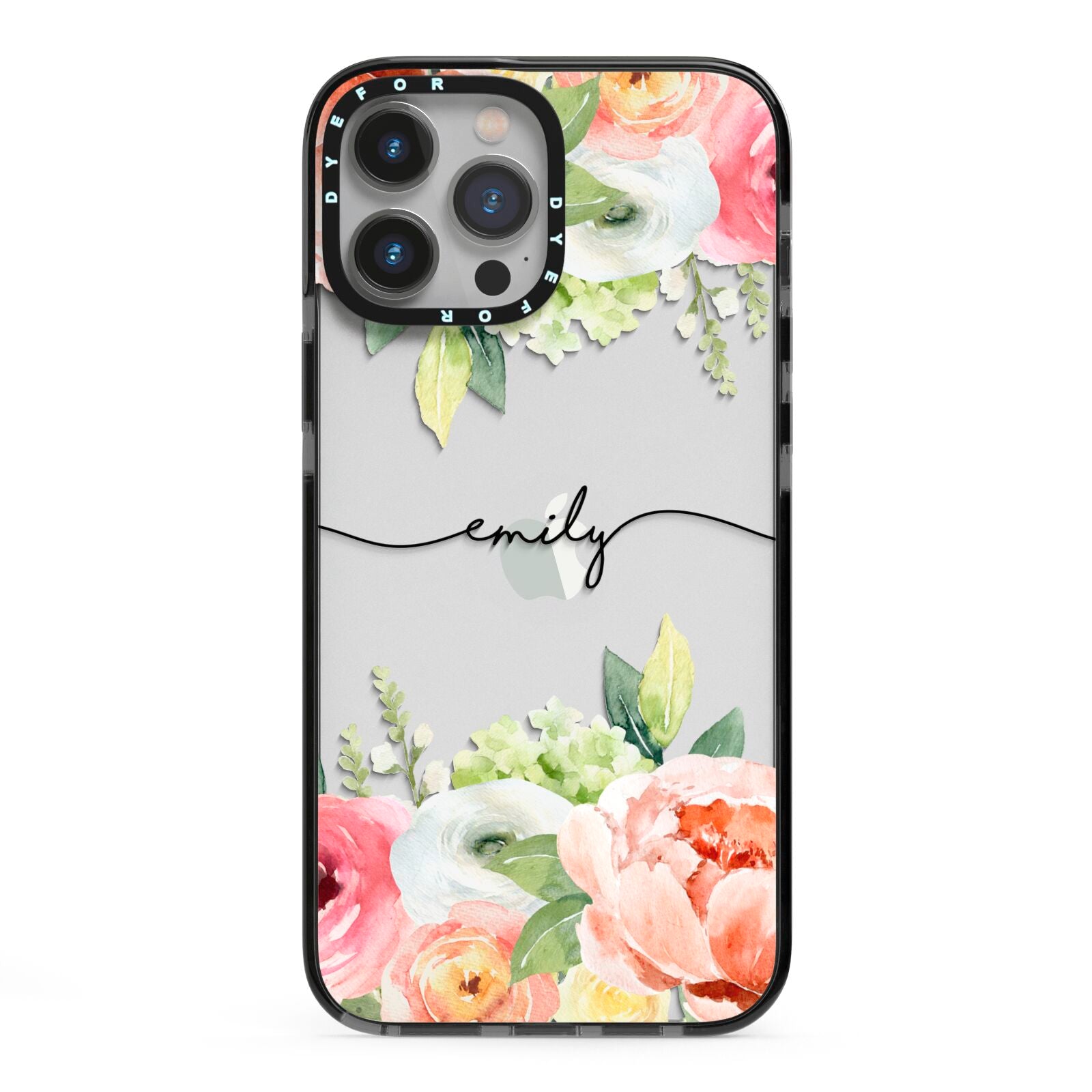 Personalised Flowers iPhone 13 Pro Max Black Impact Case on Silver phone