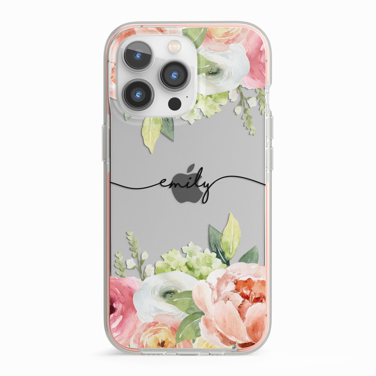 Personalised Flowers iPhone 13 Pro TPU Impact Case with Pink Edges