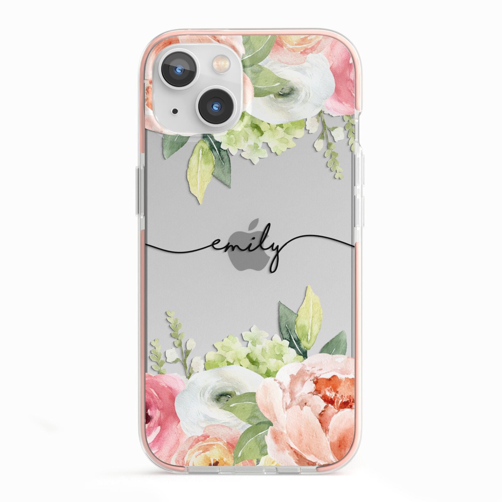 Personalised Flowers iPhone 13 TPU Impact Case with Pink Edges