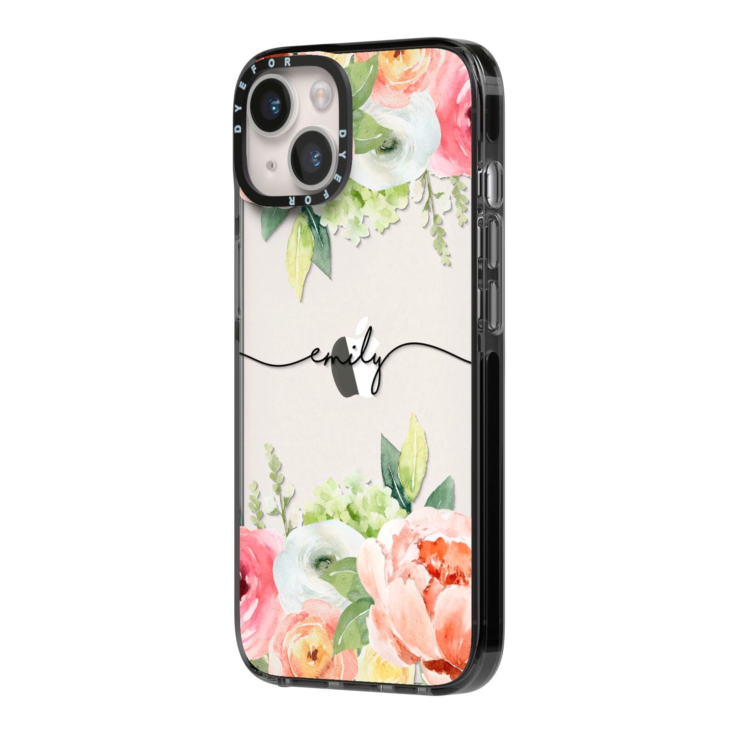 Personalised Flowers iPhone 14 Black Impact Case Side Angle on Silver phone