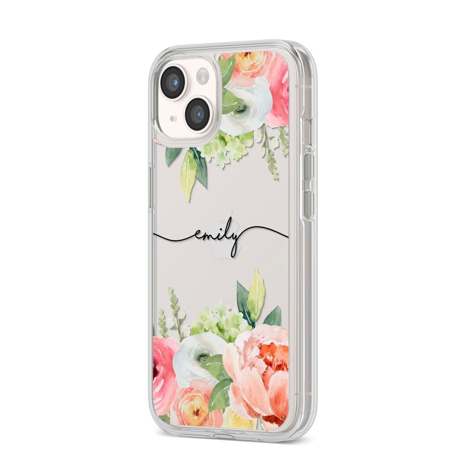 Personalised Flowers iPhone 14 Clear Tough Case Starlight Angled Image