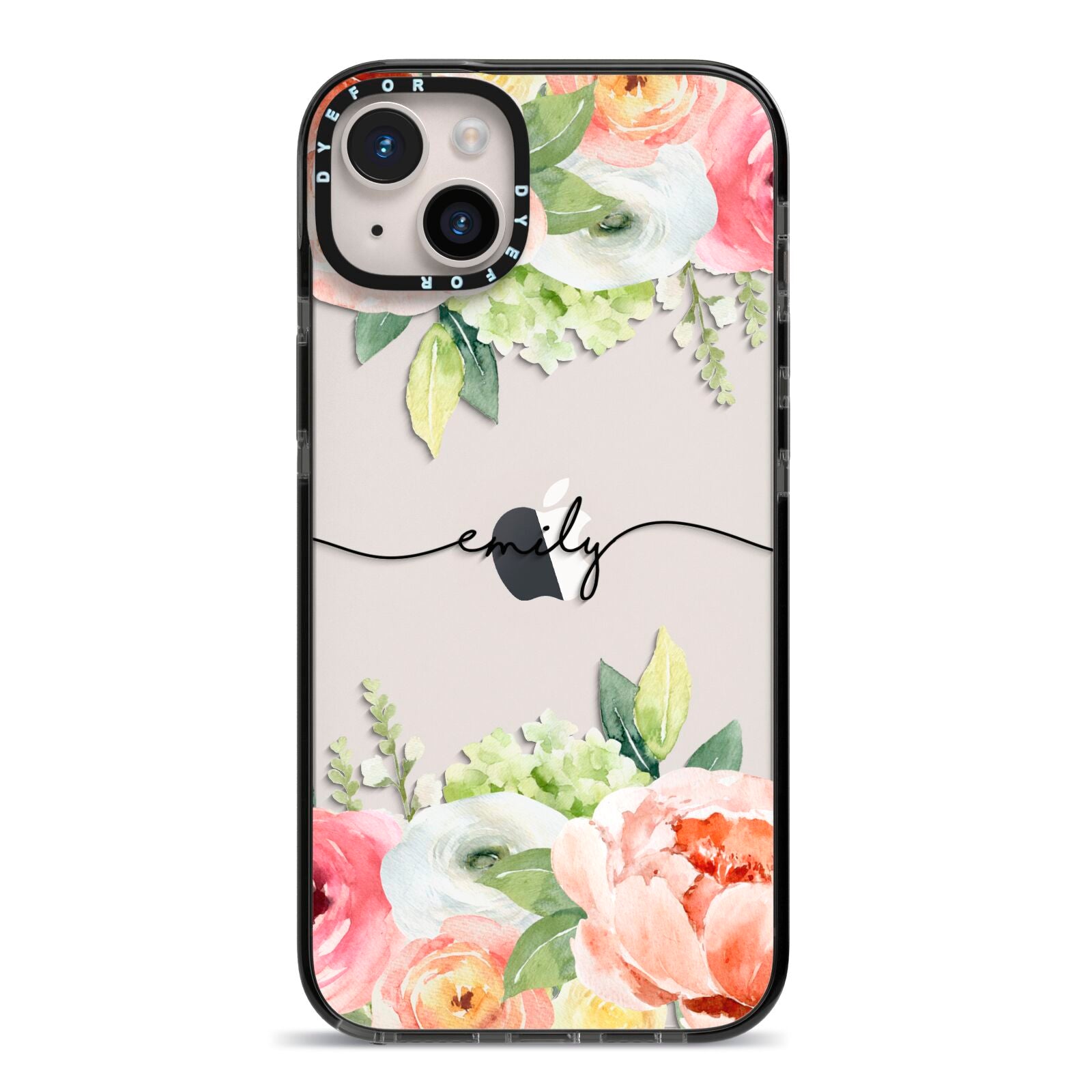 Personalised Flowers iPhone 14 Plus Black Impact Case on Silver phone