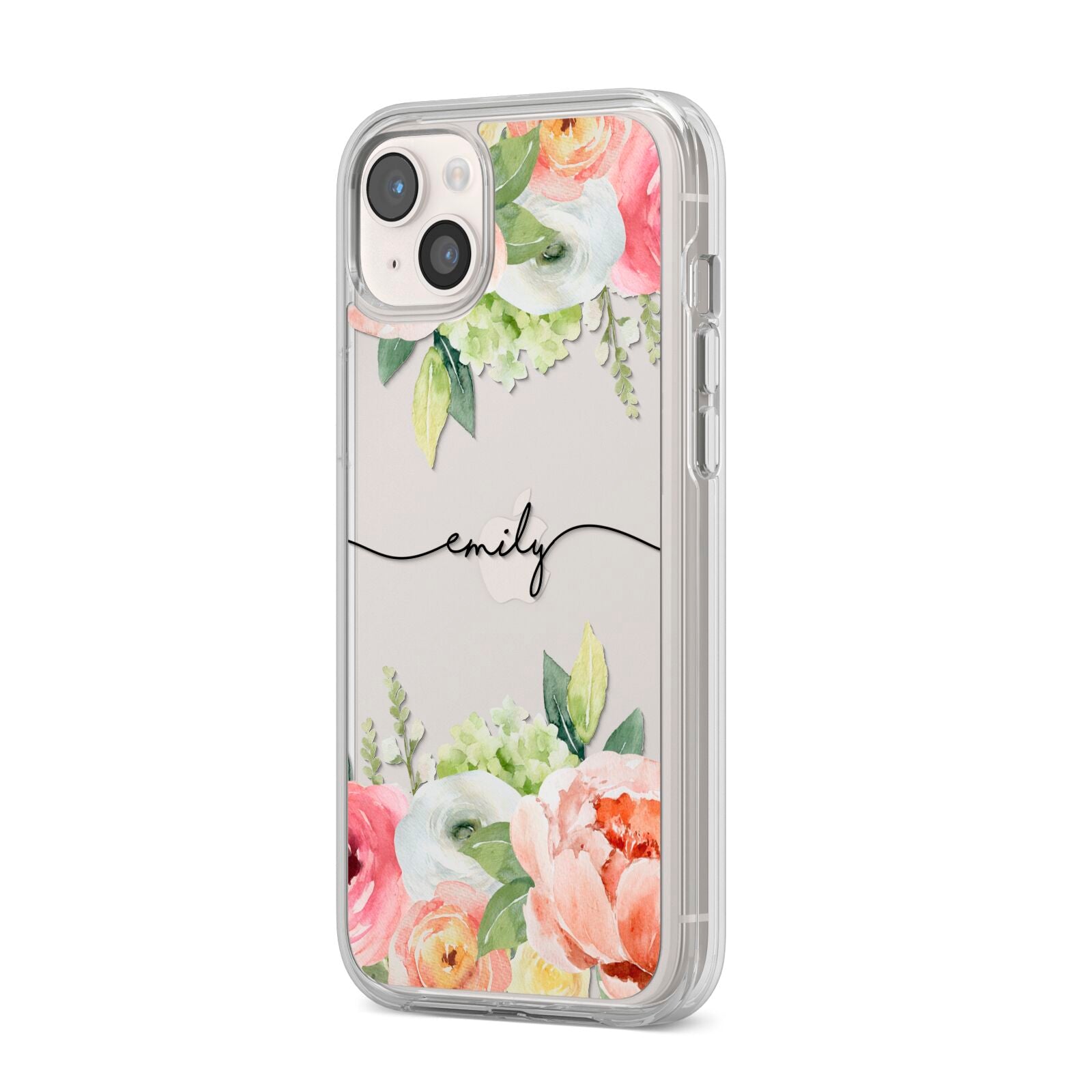 Personalised Flowers iPhone 14 Plus Clear Tough Case Starlight Angled Image