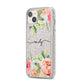 Personalised Flowers iPhone 14 Plus Glitter Tough Case Starlight Angled Image
