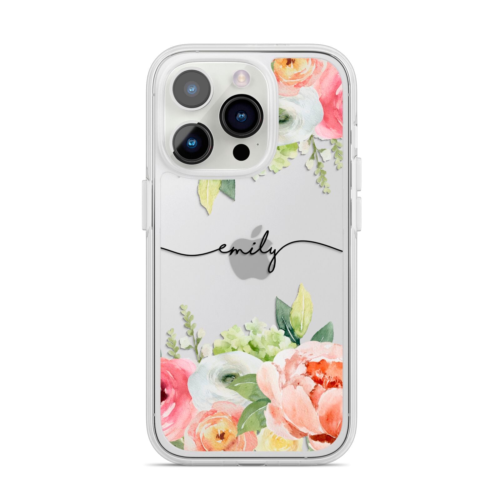 Personalised Flowers iPhone 14 Pro Clear Tough Case Silver