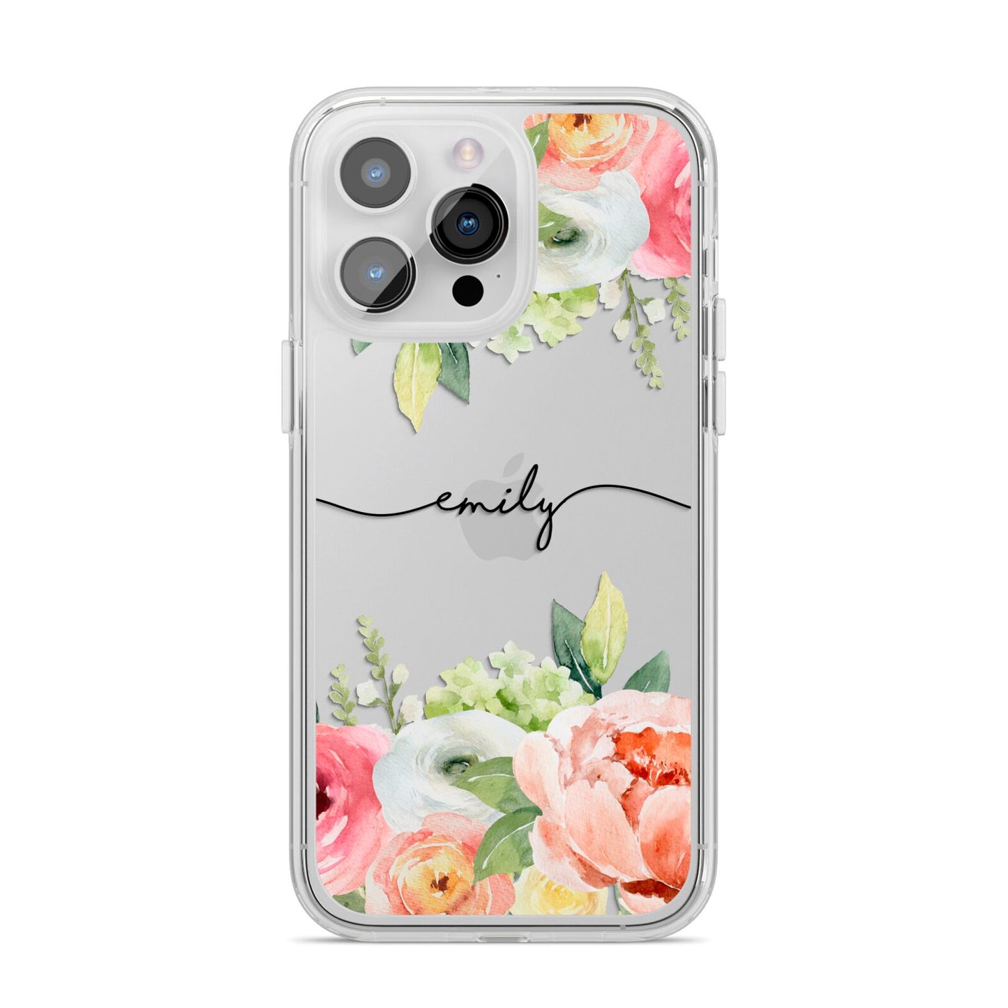 Personalised Flowers iPhone 14 Pro Max Clear Tough Case Silver