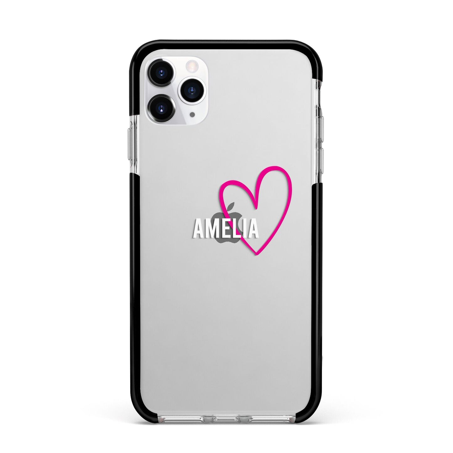 Personalised Font With Heart Apple iPhone 11 Pro Max in Silver with Black Impact Case