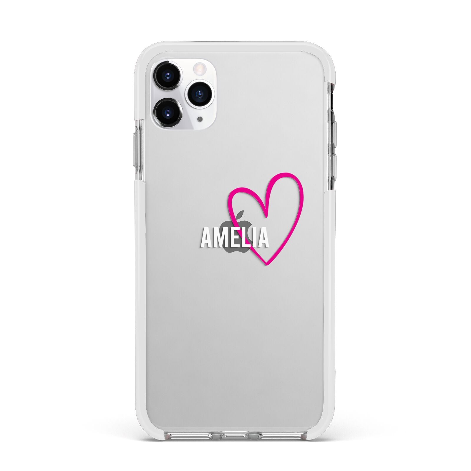 Personalised Font With Heart Apple iPhone 11 Pro Max in Silver with White Impact Case