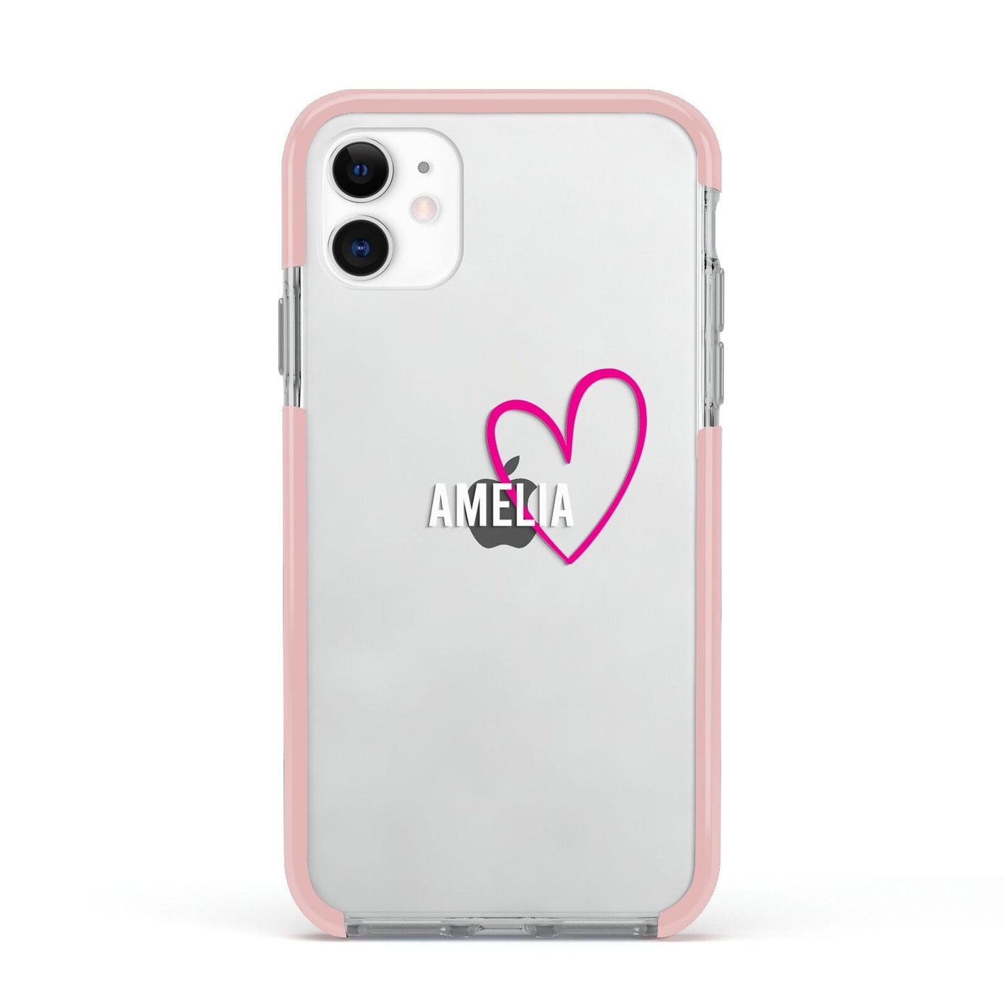 Personalised Font With Heart Apple iPhone 11 in White with Pink Impact Case