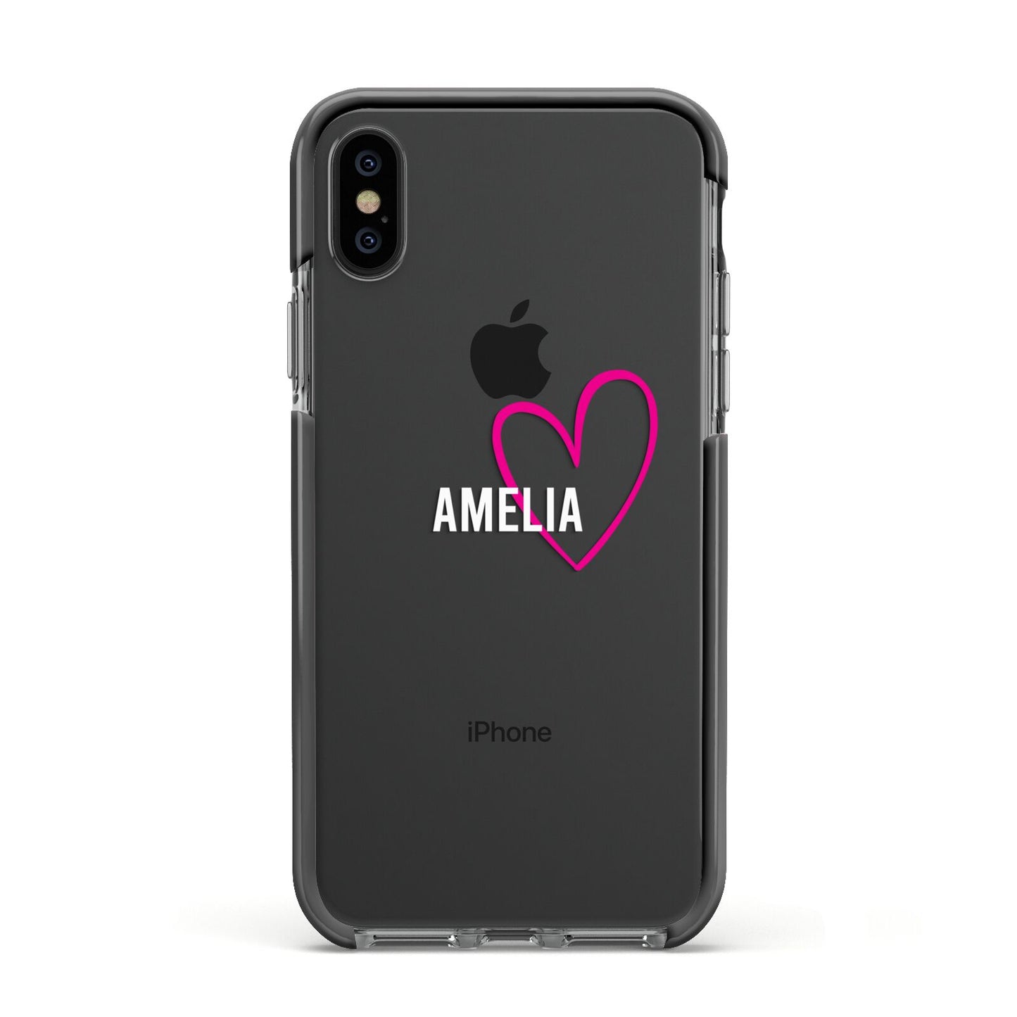 Personalised Font With Heart Apple iPhone Xs Impact Case Black Edge on Black Phone