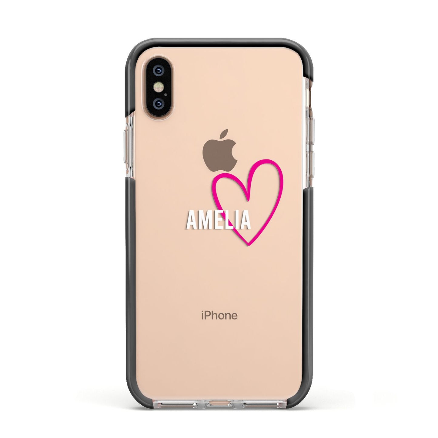 Personalised Font With Heart Apple iPhone Xs Impact Case Black Edge on Gold Phone