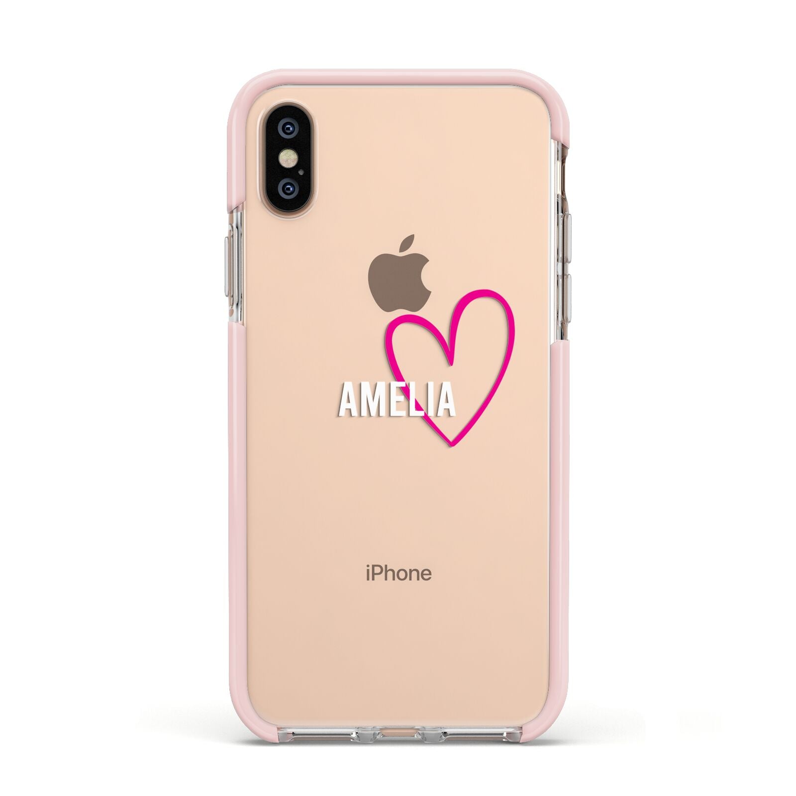 Personalised Font With Heart Apple iPhone Xs Impact Case Pink Edge on Gold Phone