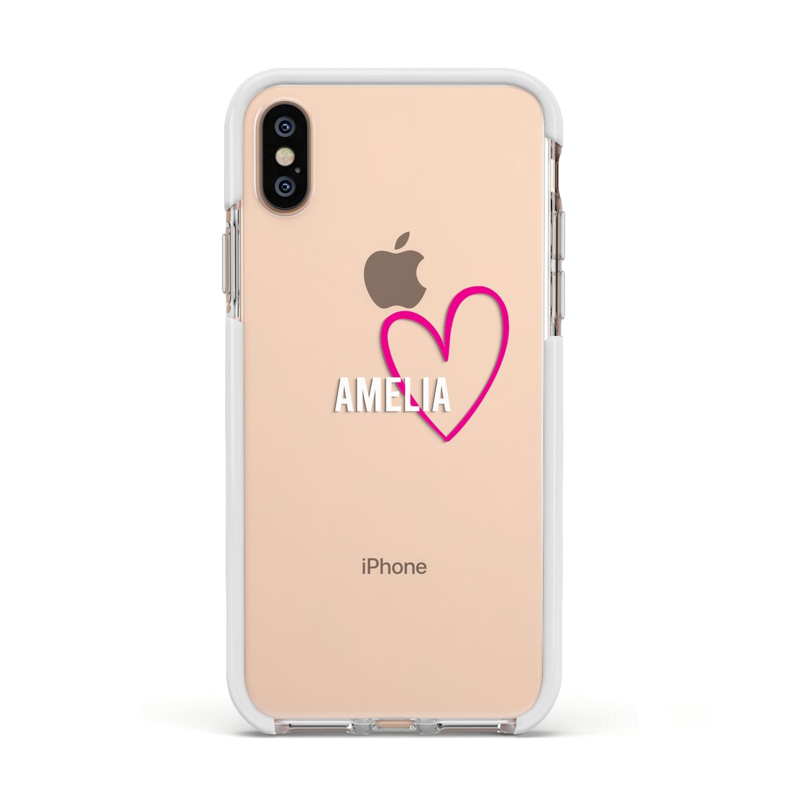 Personalised Font With Heart Apple iPhone Xs Impact Case White Edge on Gold Phone