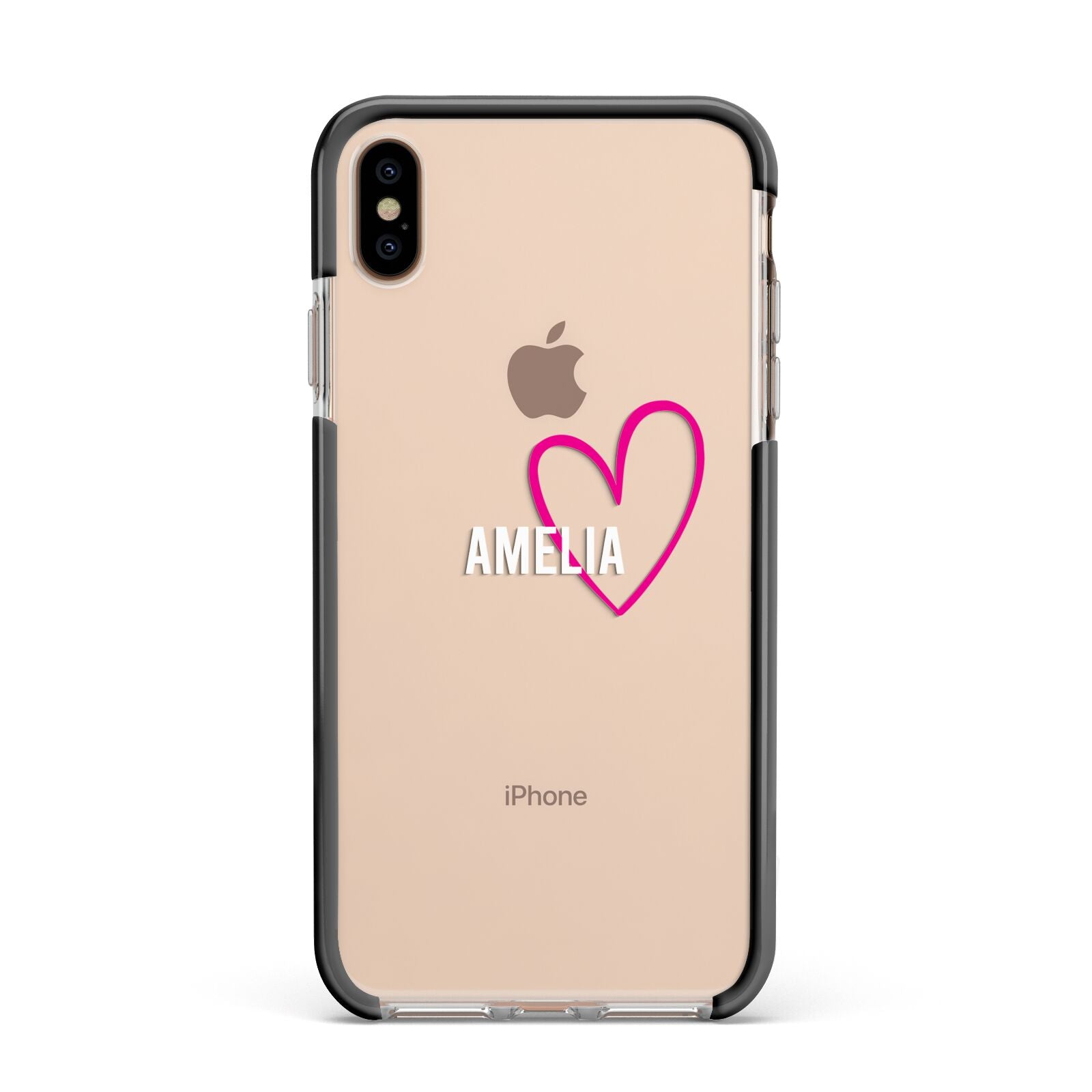 Personalised Font With Heart Apple iPhone Xs Max Impact Case Black Edge on Gold Phone