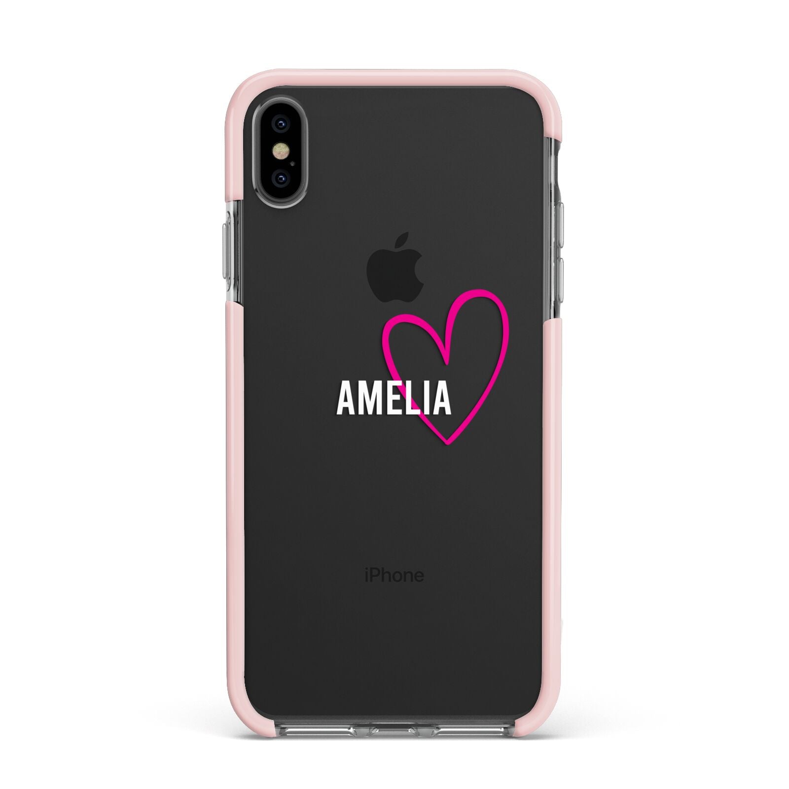 Personalised Font With Heart Apple iPhone Xs Max Impact Case Pink Edge on Black Phone