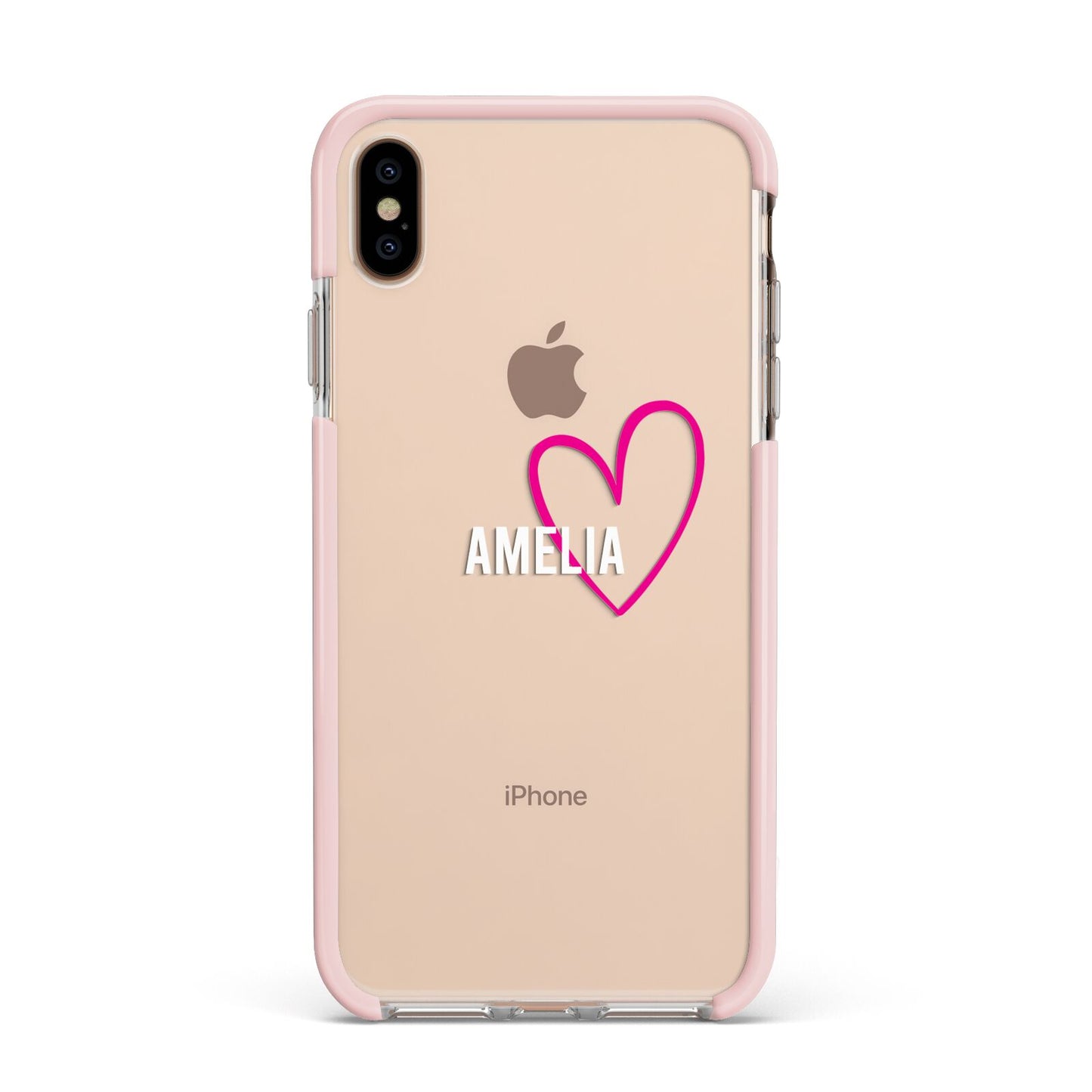 Personalised Font With Heart Apple iPhone Xs Max Impact Case Pink Edge on Gold Phone