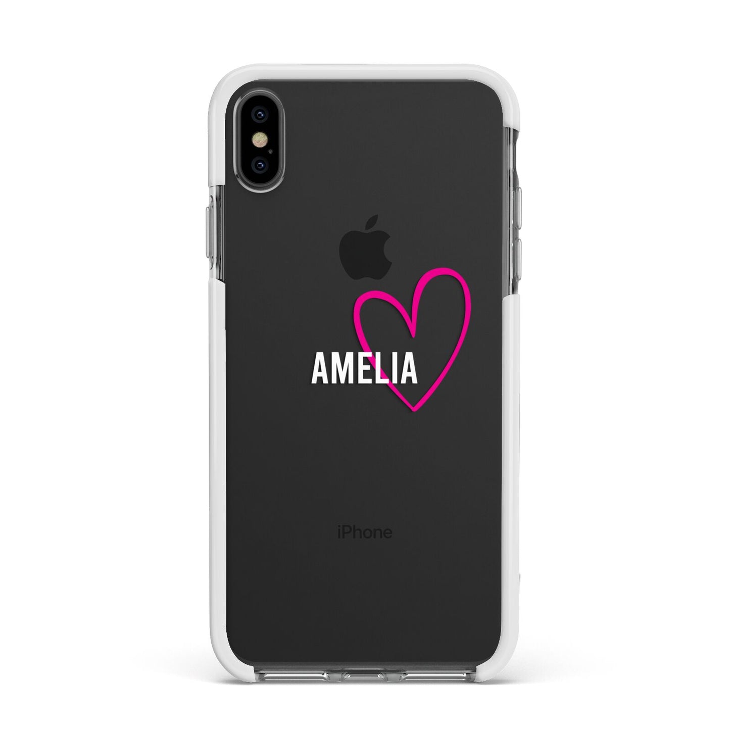 Personalised Font With Heart Apple iPhone Xs Max Impact Case White Edge on Black Phone