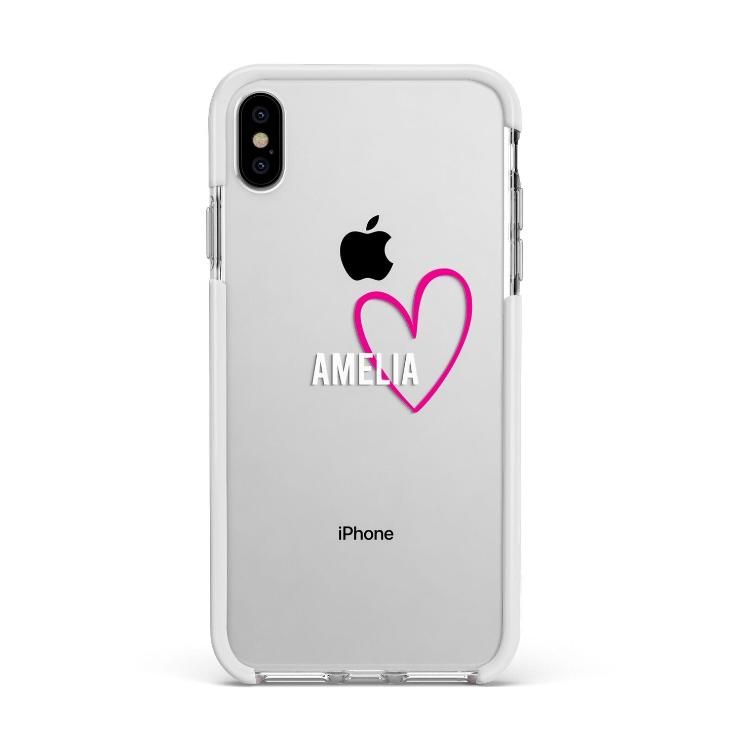 Personalised Font With Heart Apple iPhone Xs Max Impact Case White Edge on Silver Phone