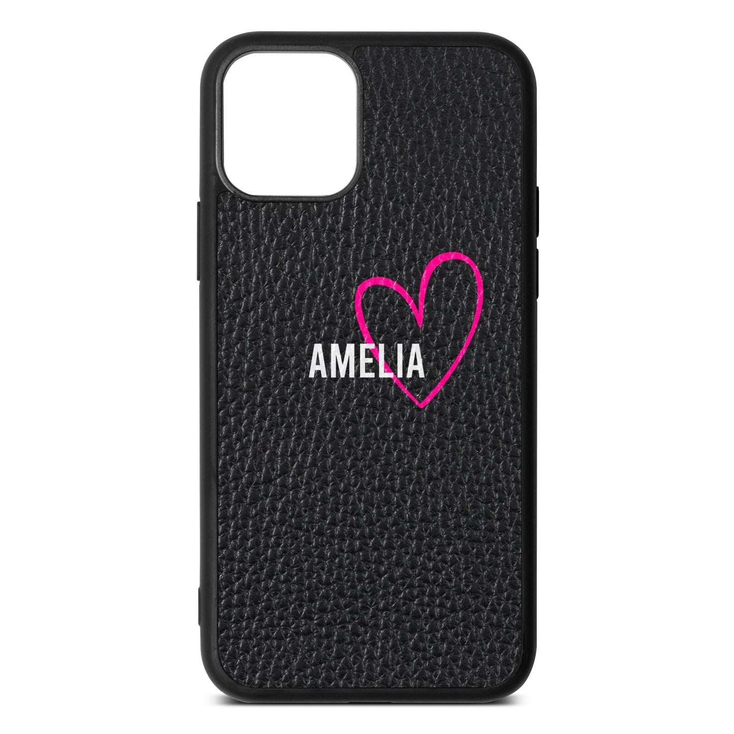 Personalised Font With Heart Black Pebble Leather iPhone 11 Case