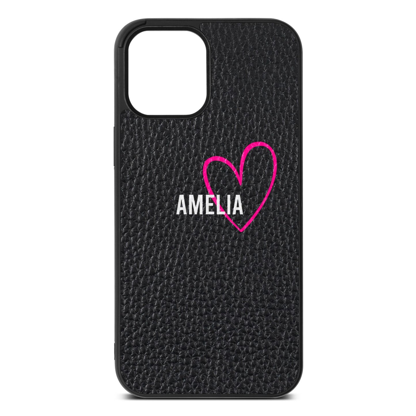 Personalised Font With Heart Black Pebble Leather iPhone 12 Pro Max Case