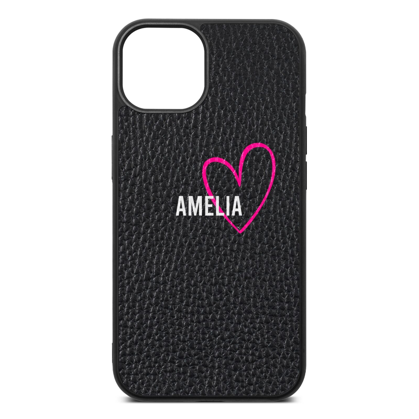 Personalised Font With Heart Black Pebble Leather iPhone 13 Case