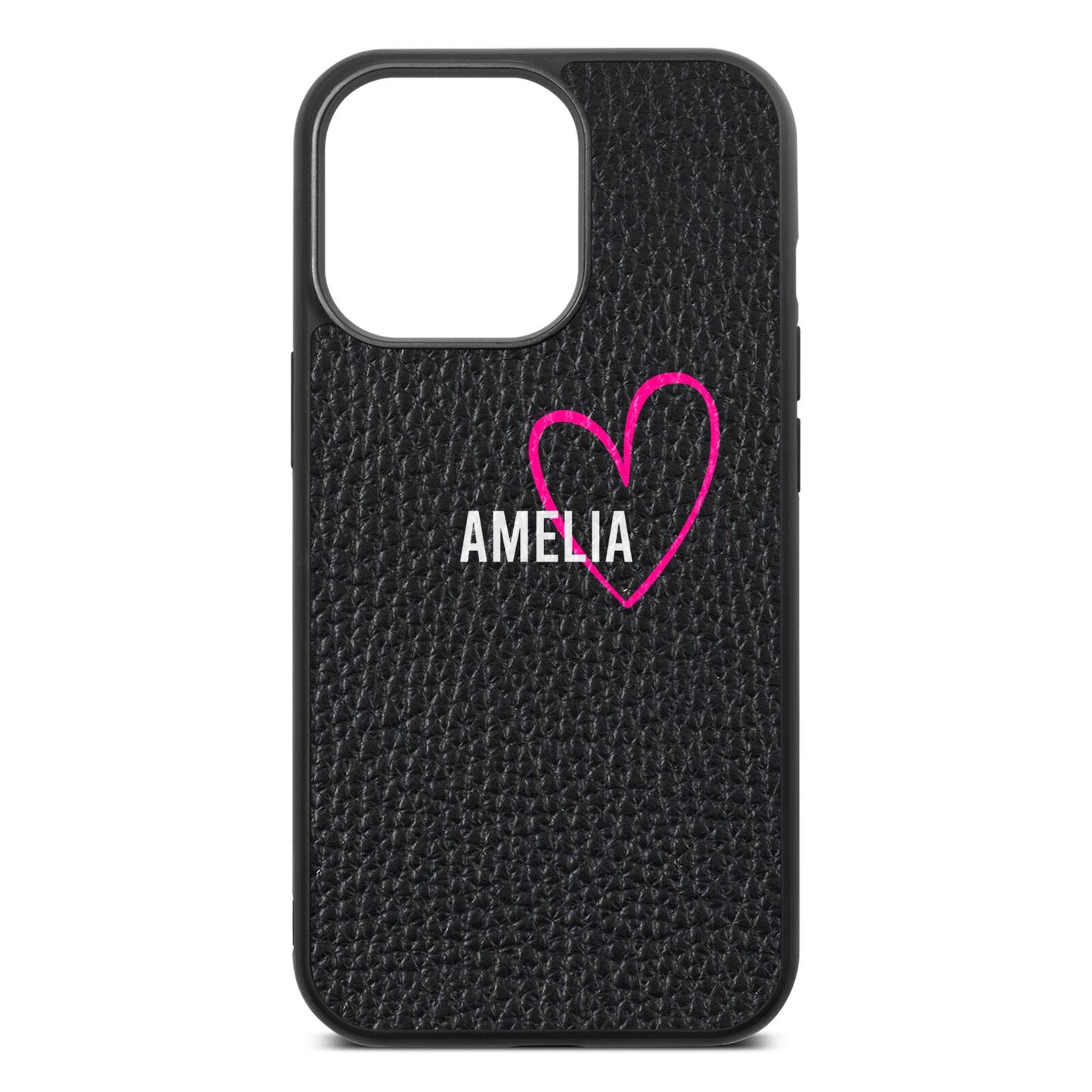 Personalised Font With Heart Black Pebble Leather iPhone 13 Pro Case