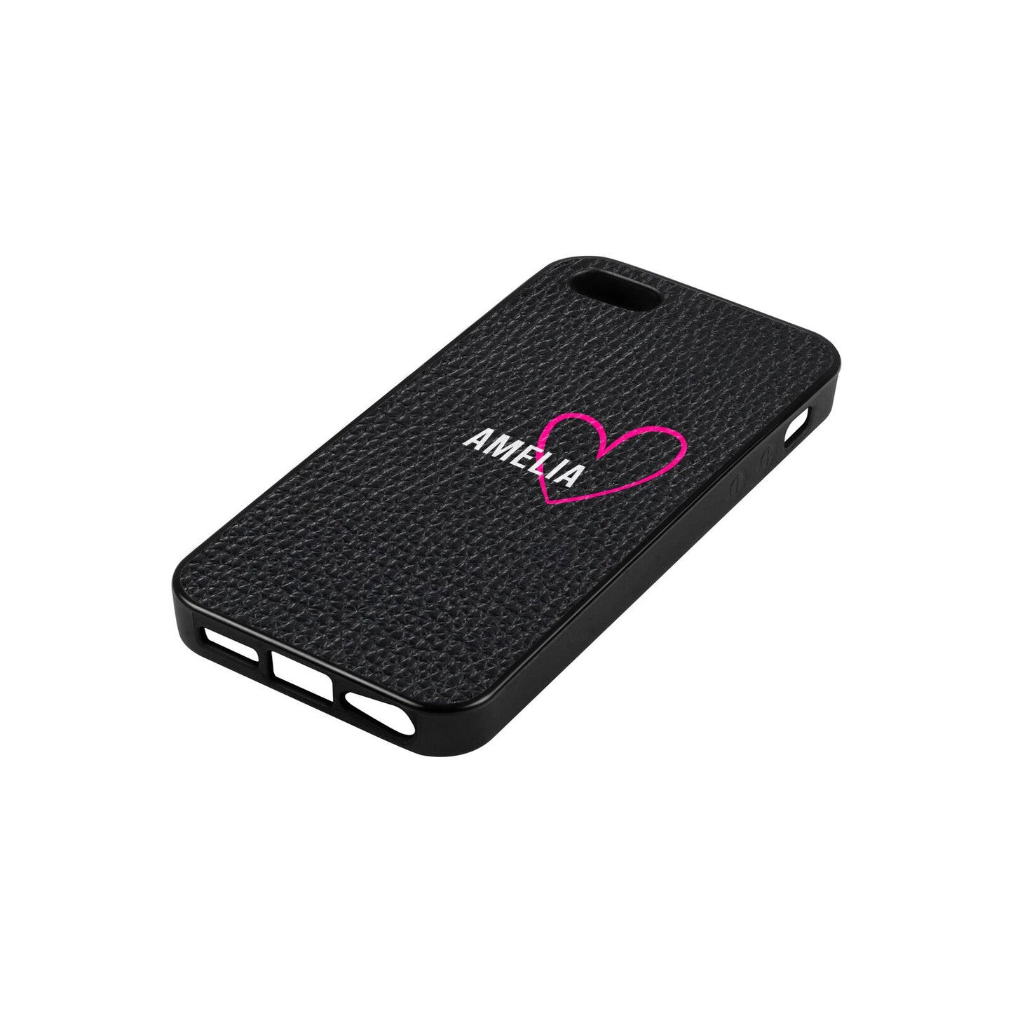 Personalised Font With Heart Black Pebble Leather iPhone 5 Case Side Angle