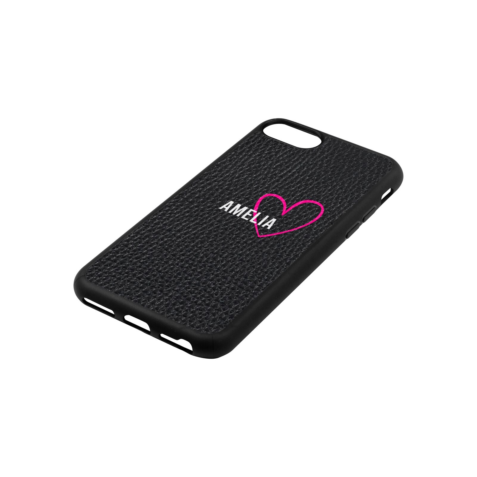 Personalised Font With Heart Black Pebble Leather iPhone 8 Case Side Angle