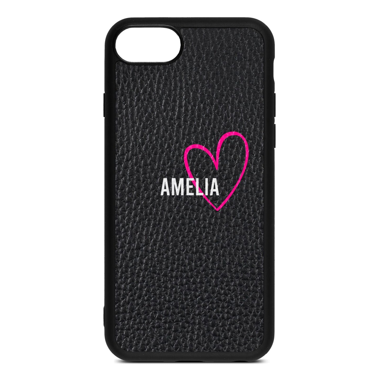 Personalised Font With Heart Black Pebble Leather iPhone 8 Case