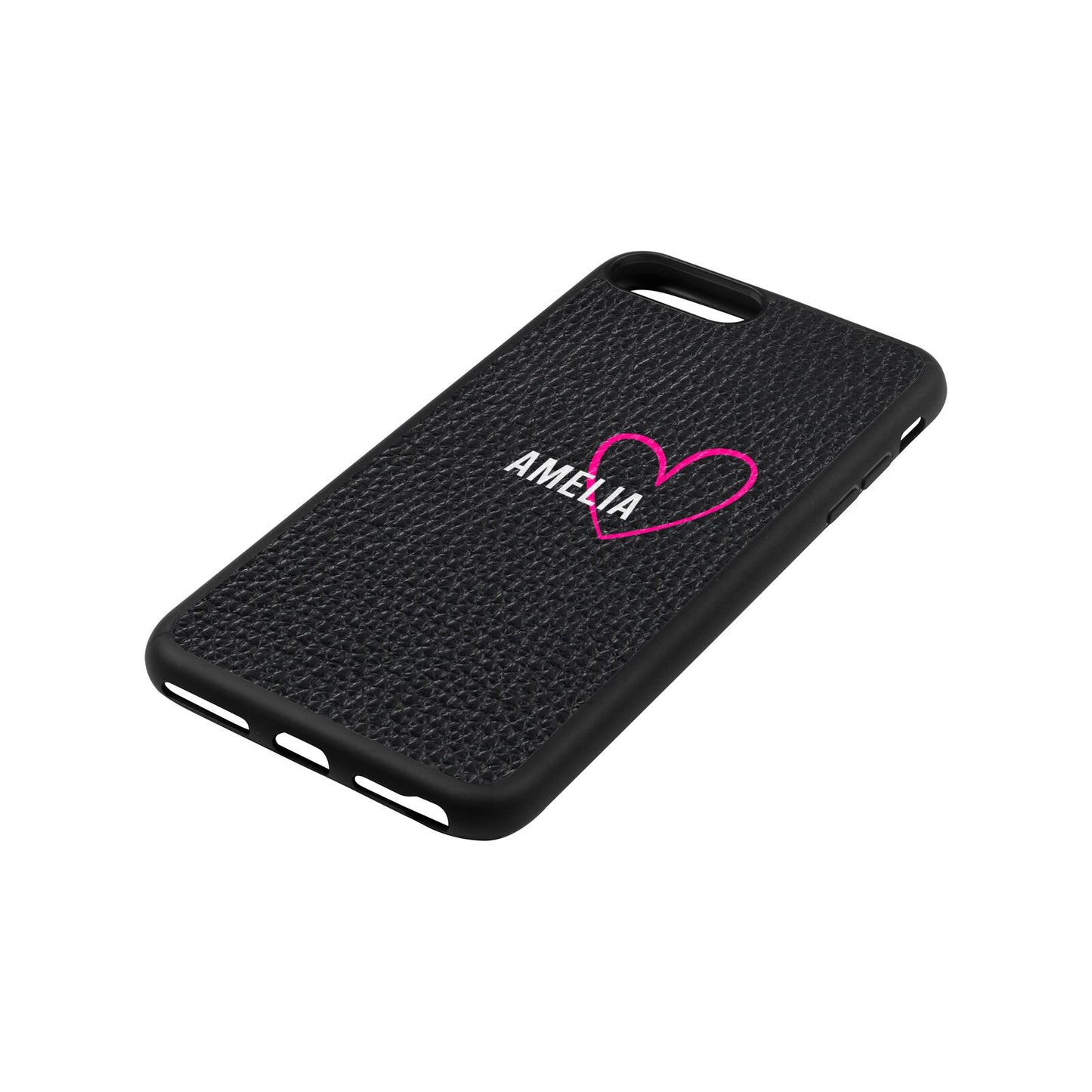 Personalised Font With Heart Black Pebble Leather iPhone 8 Plus Case Side Angle