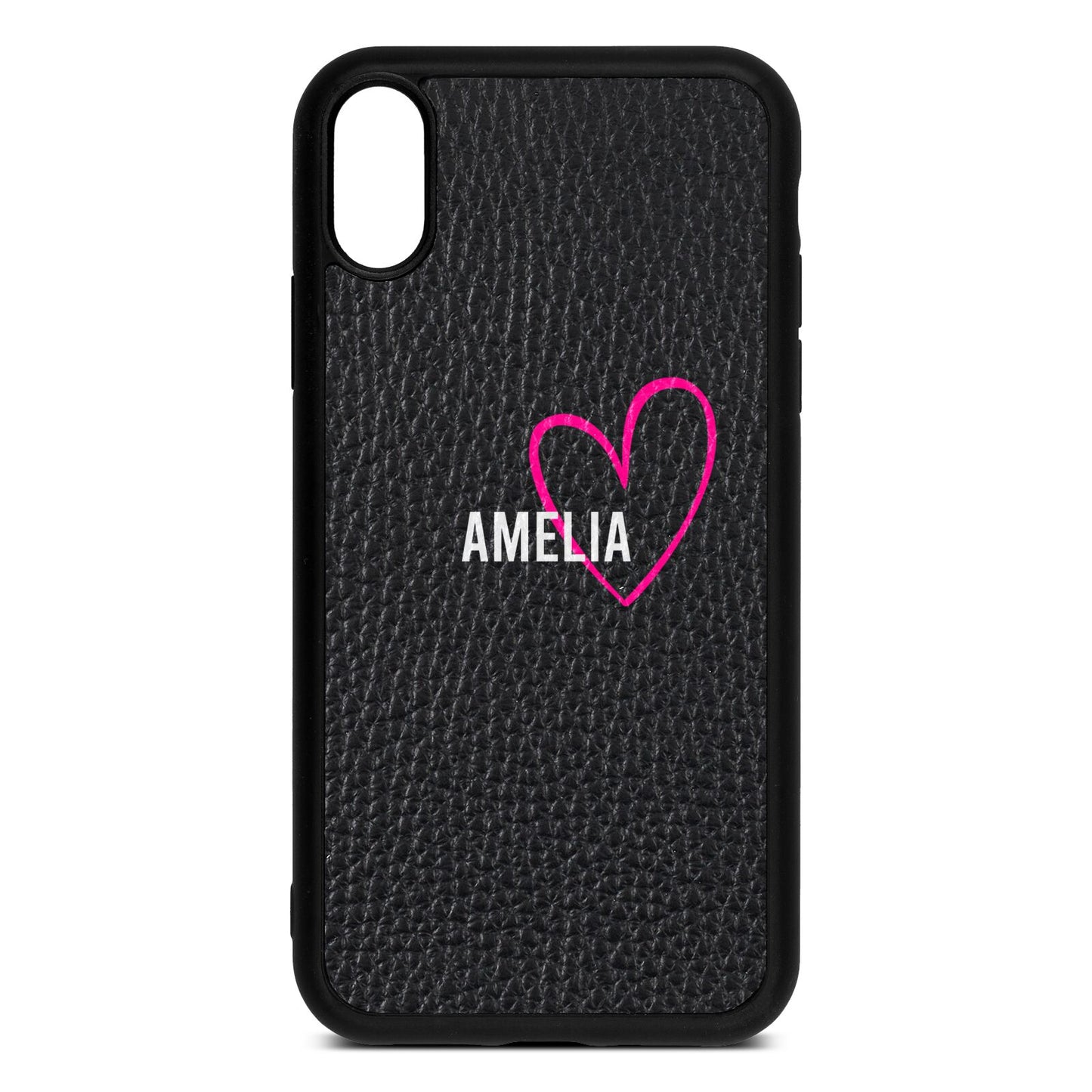 Personalised Font With Heart Black Pebble Leather iPhone Xr Case