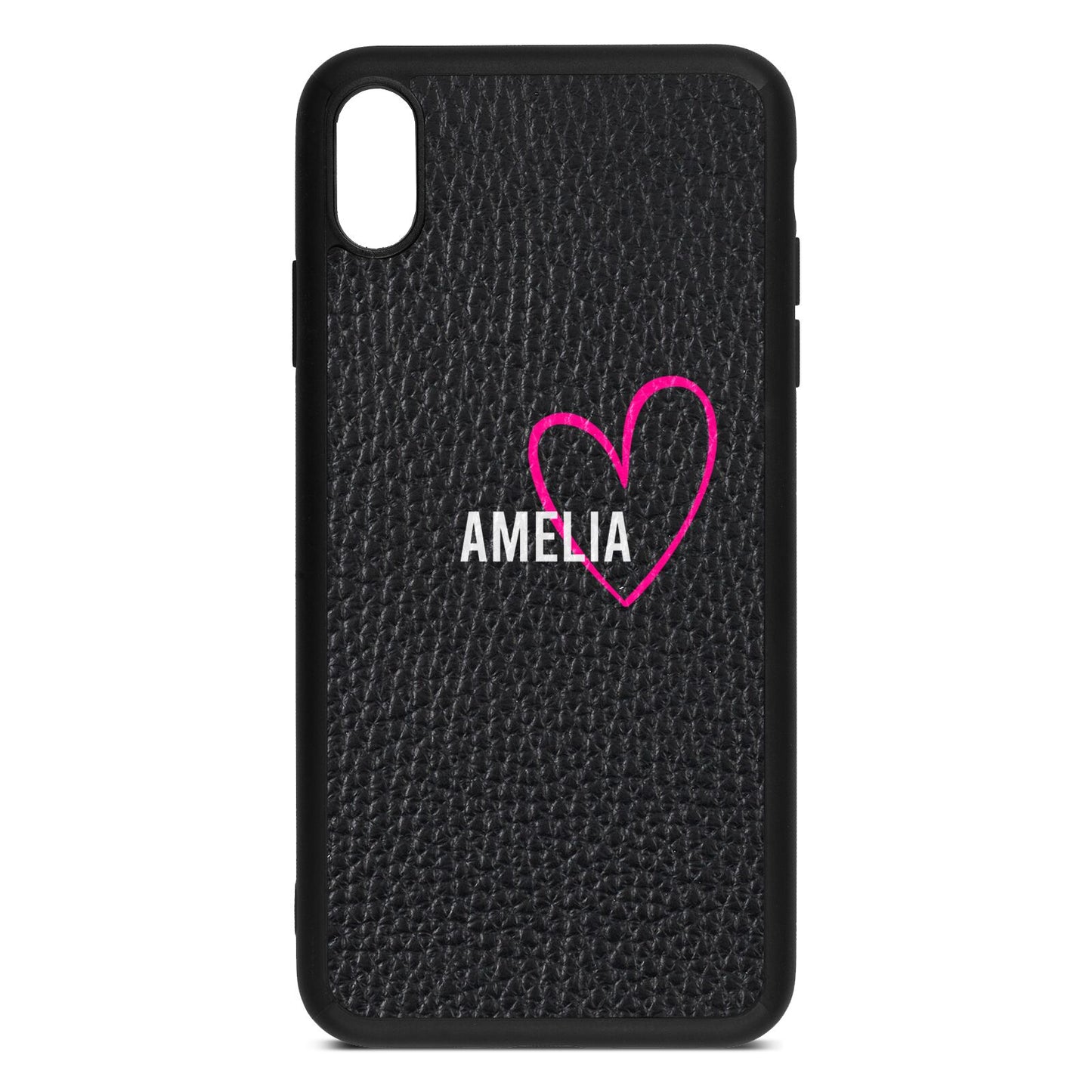 Personalised Font With Heart Black Pebble Leather iPhone Xs Max Case