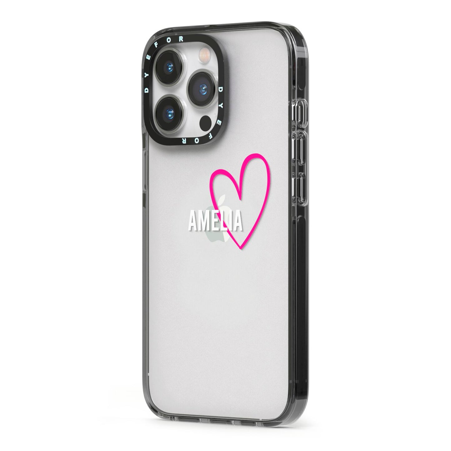 Personalised Font With Heart iPhone 13 Pro Black Impact Case Side Angle on Silver phone