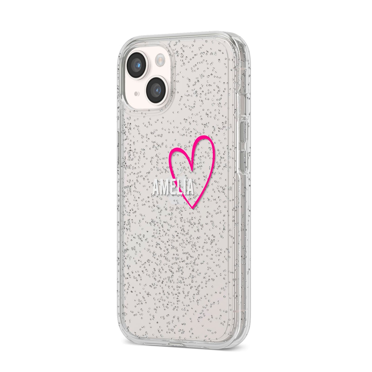 Personalised Font With Heart iPhone 14 Glitter Tough Case Starlight Angled Image
