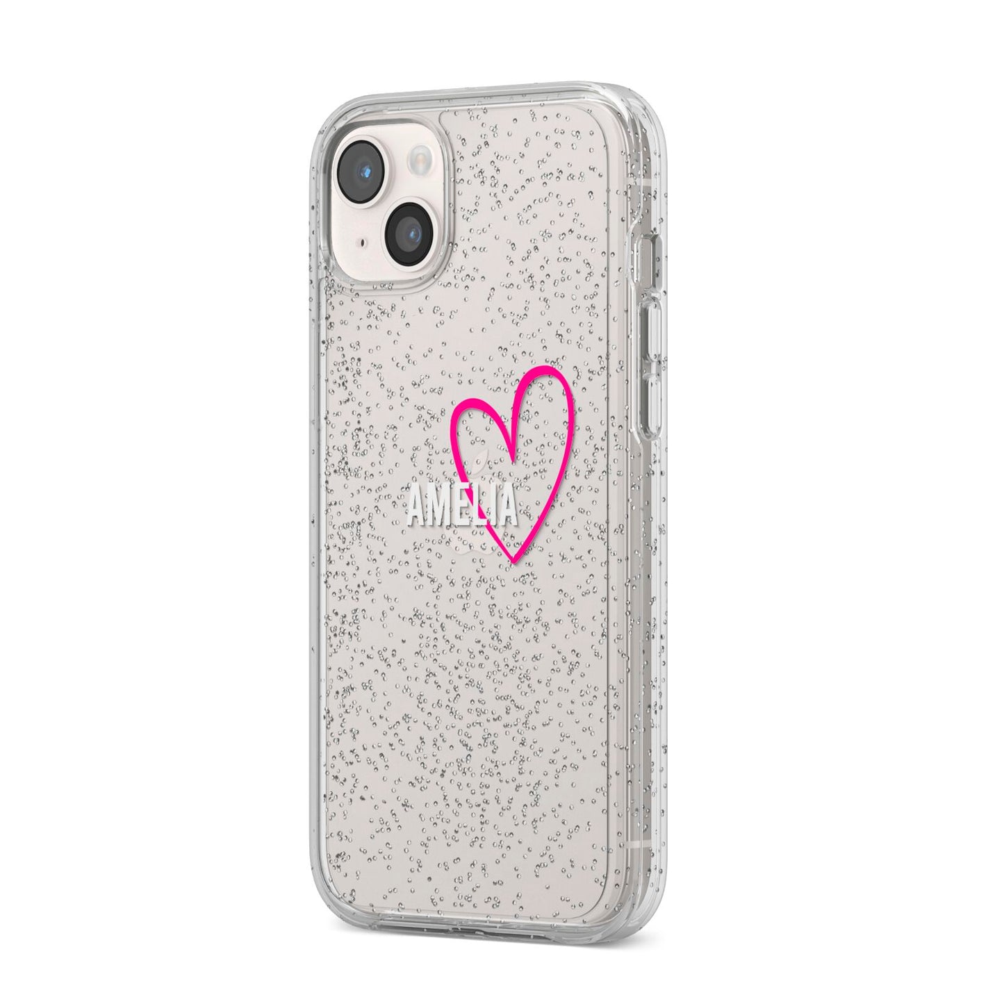 Personalised Font With Heart iPhone 14 Plus Glitter Tough Case Starlight Angled Image