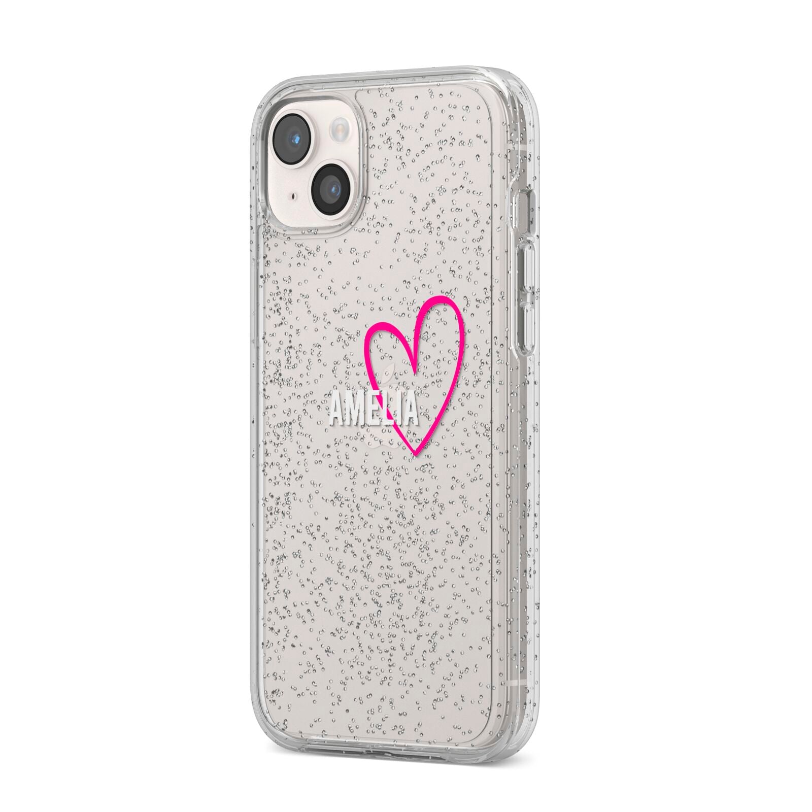 Personalised Font With Heart iPhone 14 Plus Glitter Tough Case Starlight Angled Image