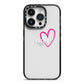 Personalised Font With Heart iPhone 14 Pro Black Impact Case on Silver phone