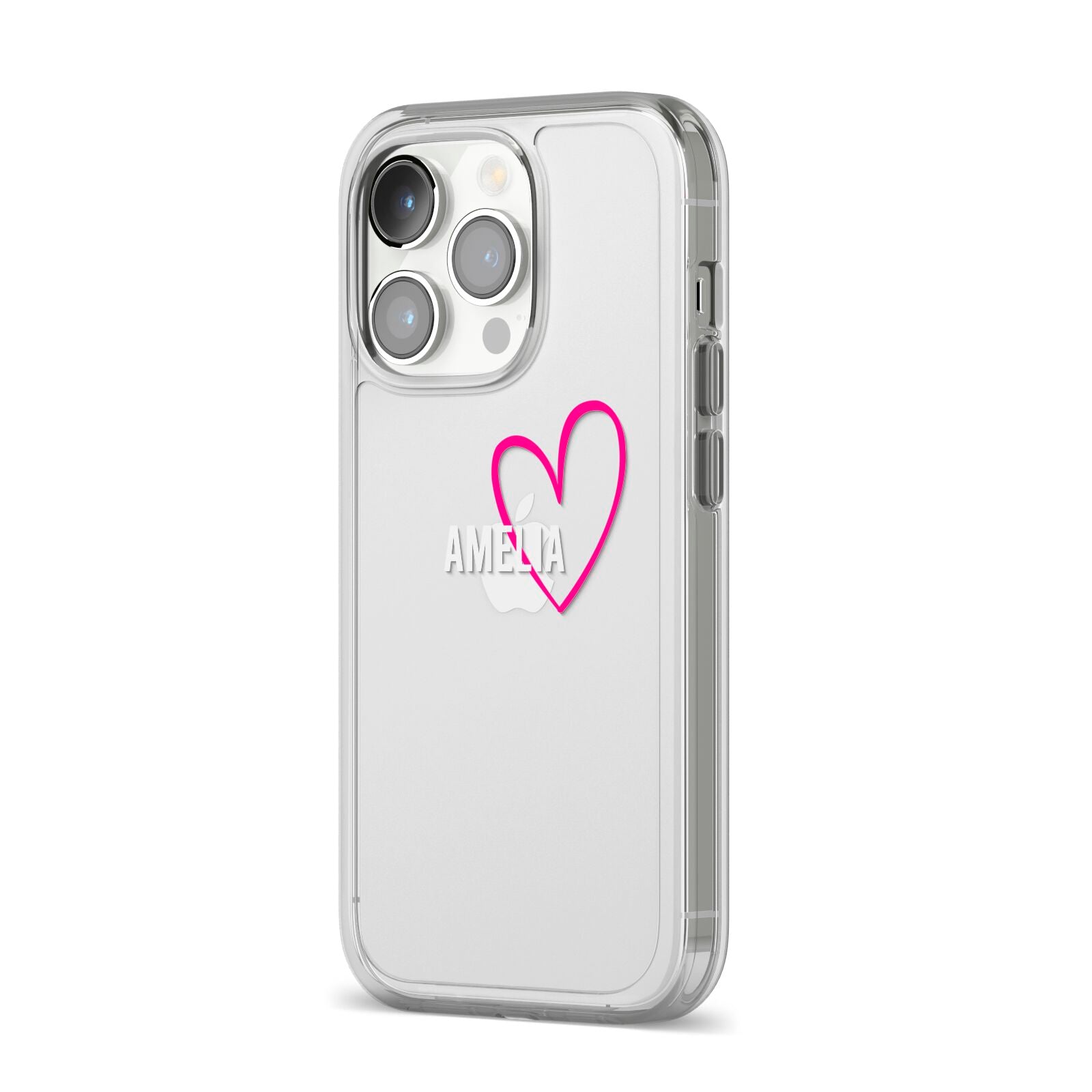 Personalised Font With Heart iPhone 14 Pro Clear Tough Case Silver Angled Image