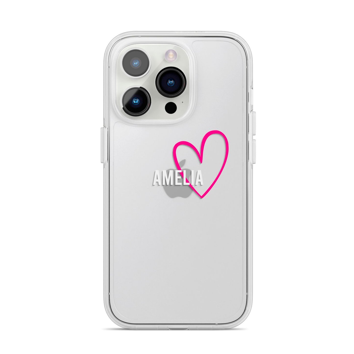 Personalised Font With Heart iPhone 14 Pro Clear Tough Case Silver