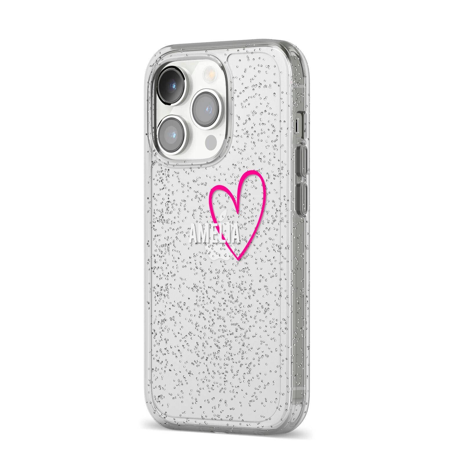 Personalised Font With Heart iPhone 14 Pro Glitter Tough Case Silver Angled Image