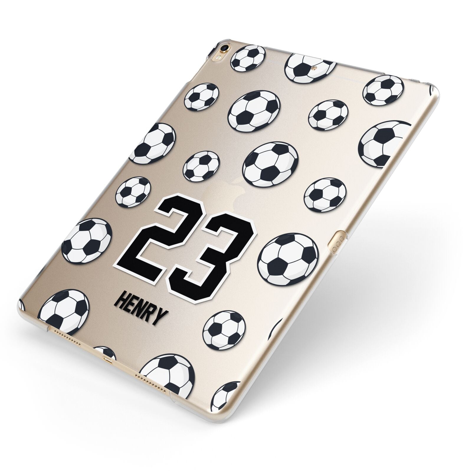 Personalised Football Apple iPad Case on Gold iPad Side View