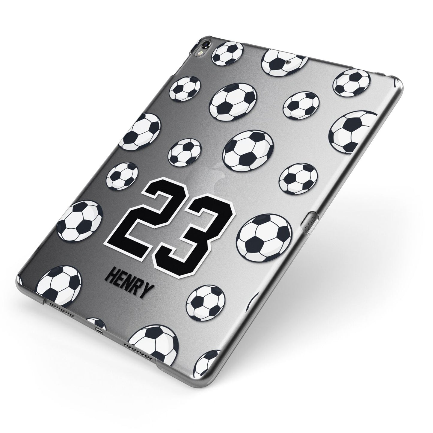 Personalised Football Apple iPad Case on Grey iPad Side View